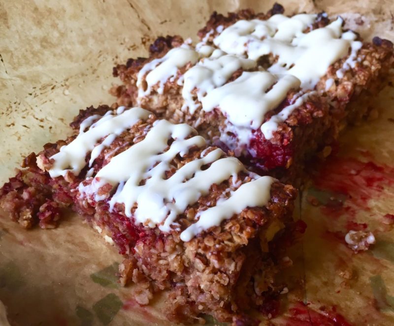 Raspberry and white chocolate flapjacks