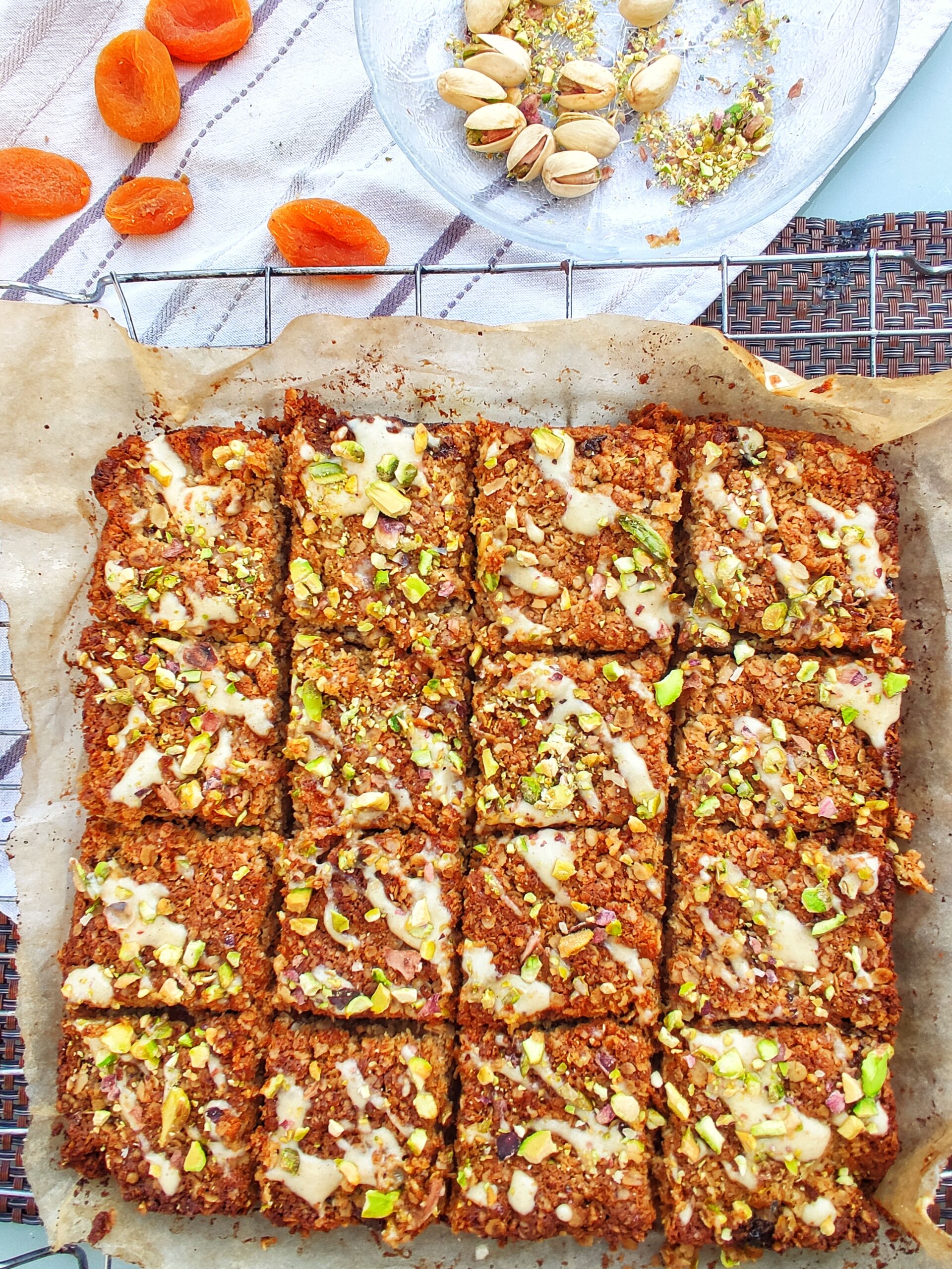 Apricot and Pistachio Tahni Flapjacks